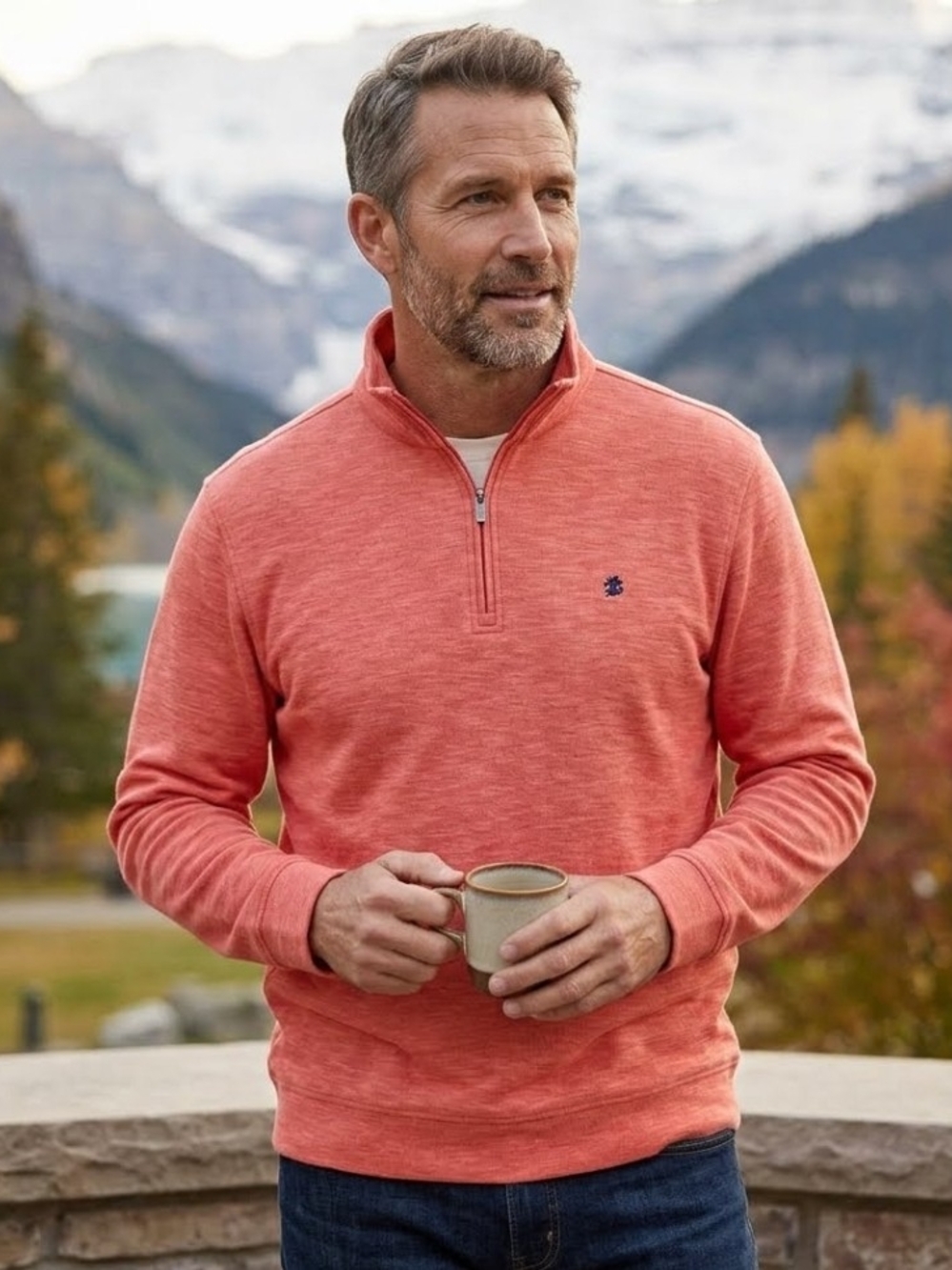 IZOD GOLF Men's Half-Zip Pullover Sweater in Coral